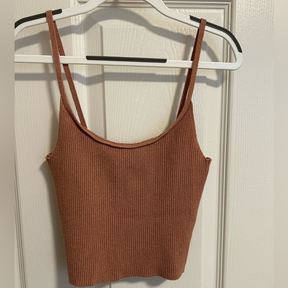 Tan cropped knit cami tank top